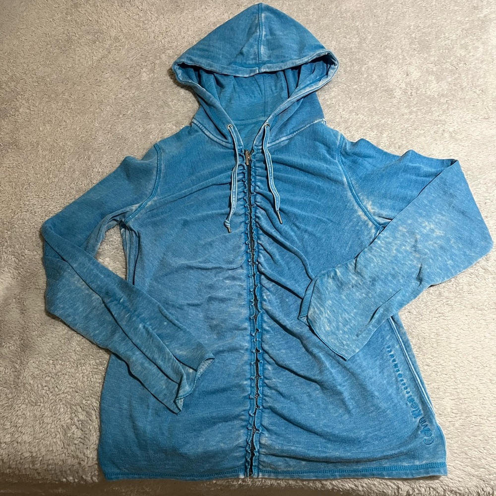 Vintage Calvin Klein Performance Electric Blue Ruched Zip Hoodie Size Large Y2K